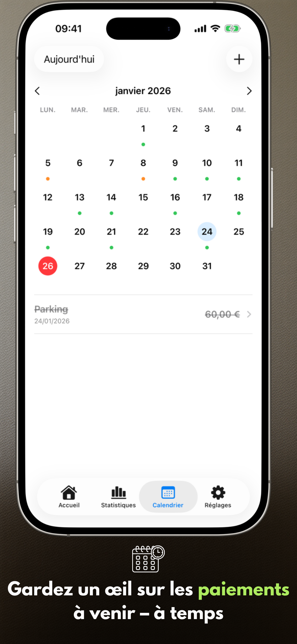 Payment Calendar - vue calendrier